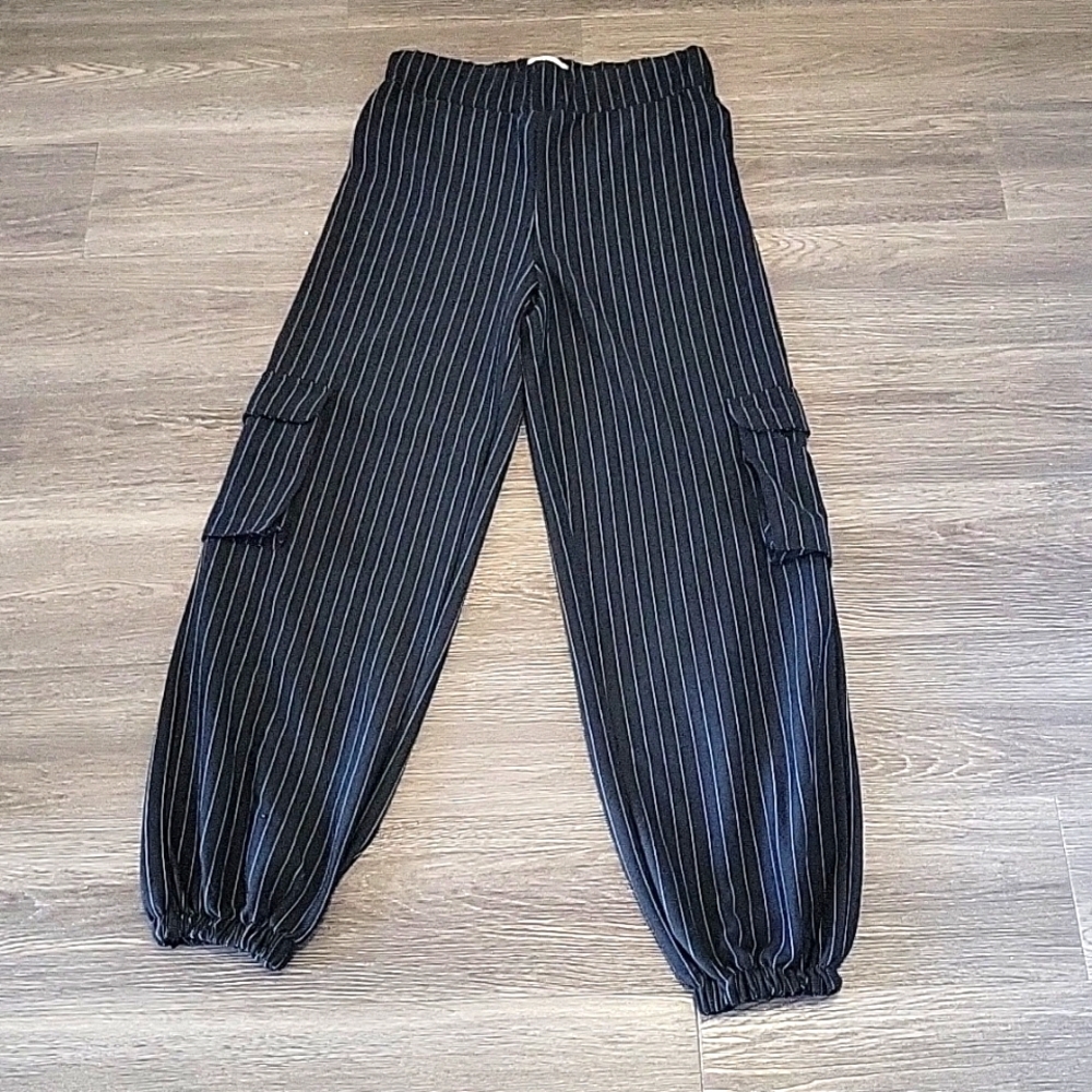 Black Pinstripe Cargo Pants